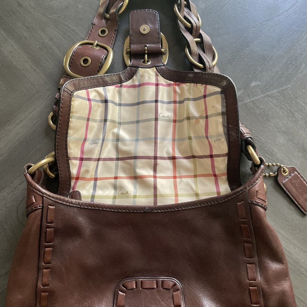 Coach Brown Leather Handbag Tattersall Flap Good Condition Rare Early 2000s - Picture 6 of 14